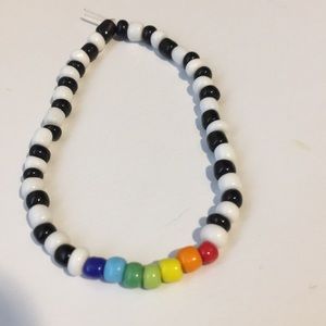 Black and white beaded bracelet with rainbow